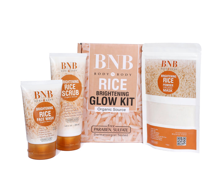 [Specially Eid Discount ] BNB Brightening Glow Kit Rice Scrub Face Wash + Mask (Pack Of 3) [100% Original Quality]