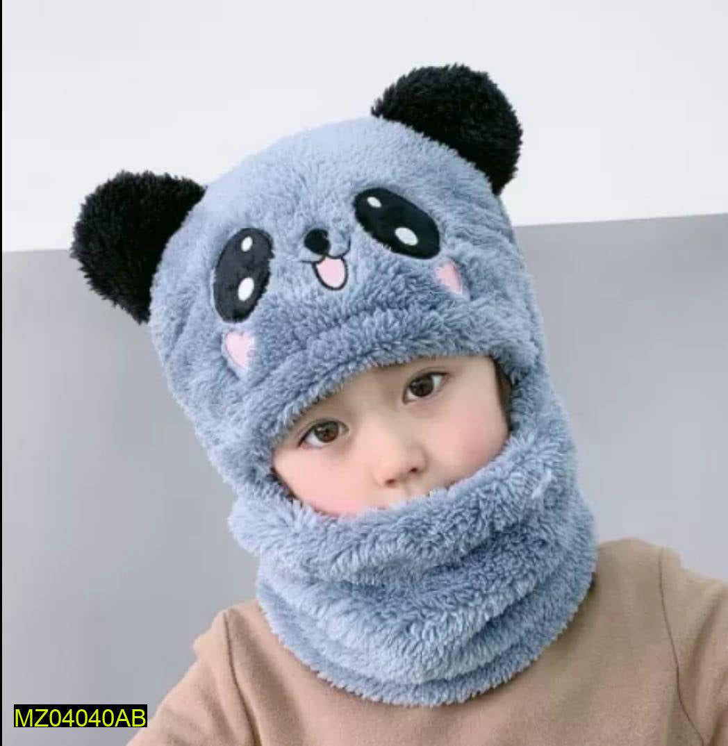 Winter Baby Cap Set Velvet Cartoon Panda Rabbit Baby Head Cover Warm Neck Collar Kids Beanies Sets Plush Children Hat Scarf