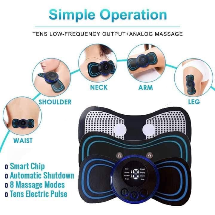 Ems Butterfly Portable Neck Massager Mini Electric Convenient Intelligent Cervical Massage Sticker Meridian Muscle Relief Pain